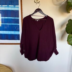 Burgundy V-Neck Batwing Sweater